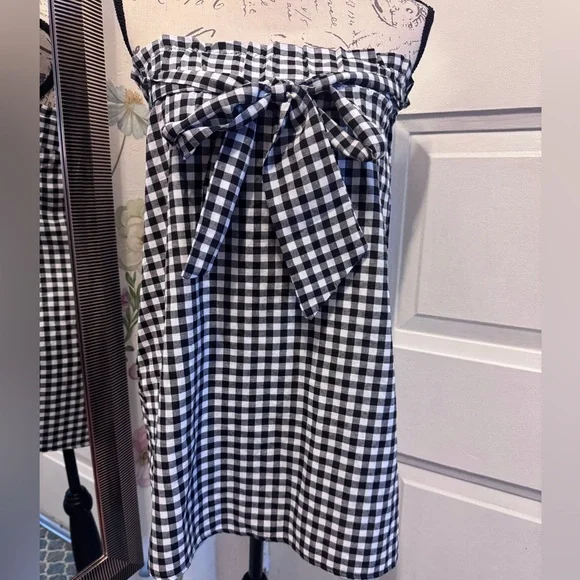 SHEIN Black & White Gingham Paperbag Tie-Waist A-Line Skirt - Picture 5 of 8
